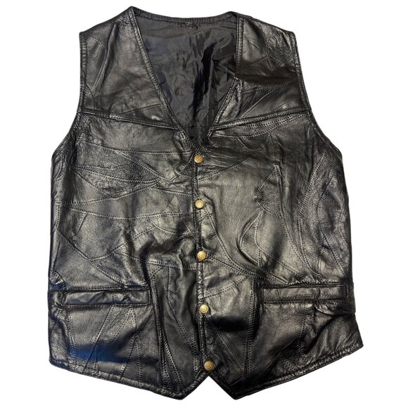 Custom Vintage Napolene Leather Outfitters Mens Patchwork Biker Vest Snap Button - Picture 1 of 8